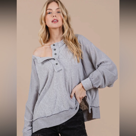 Solid Loose Fit Knit Sweatshirt - Picture 3 of 5